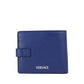 Navy Blue Compact Smooth Leather Gold Toned Medusa Snap Bifold Wallet