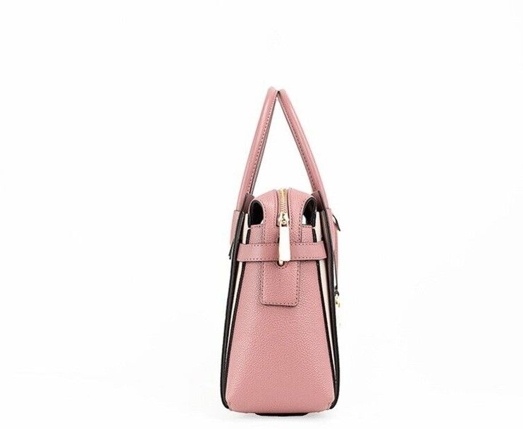 Mercer Medium Pink Pebbled Leather Top Zip Belted Satchel Handbag