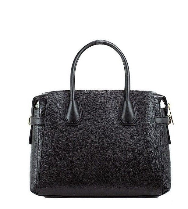 Mercer Medium Black Pebbled Leather Top Zip Belted Satchel Handbag