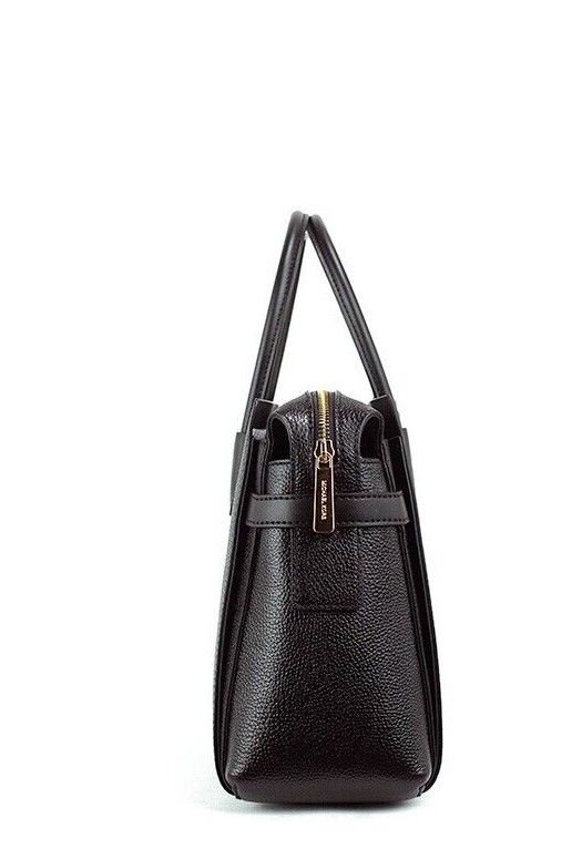 Mercer Medium Black Pebbled Leather Top Zip Belted Satchel Handbag