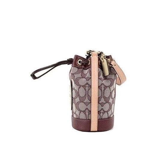 Dempsey Mini Wine Jacquard Canvas Crossbody Bucket Handbag Purse