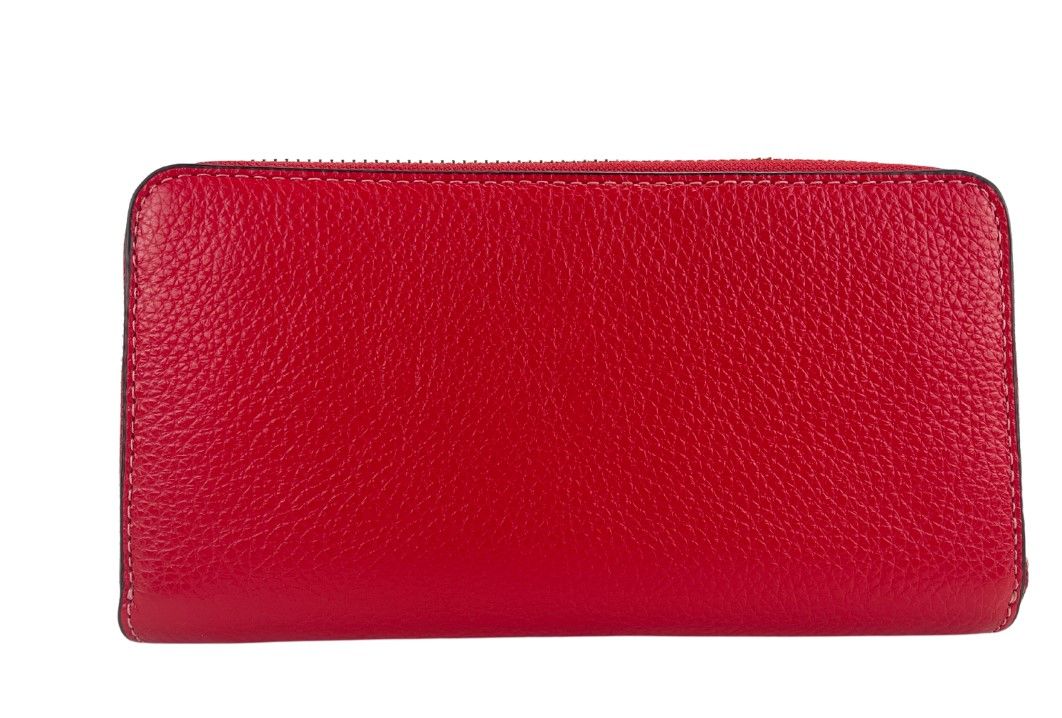 (C4451) Long Miami Red Pebbled Leather Zip Around Wristlet Clutch Wallet