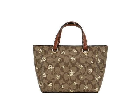 Alice Small Snowflake Print Khaki Canvas Satchel Handbag Purse