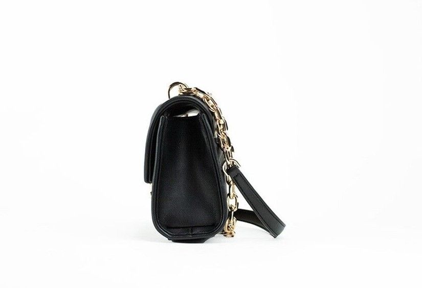 Serena Small Smooth Black Vegan Leather Studded Flap Crossbody Bag