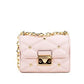 Serena Small Smooth Pink Vegan Leather Studded Flap Crossbody Bag