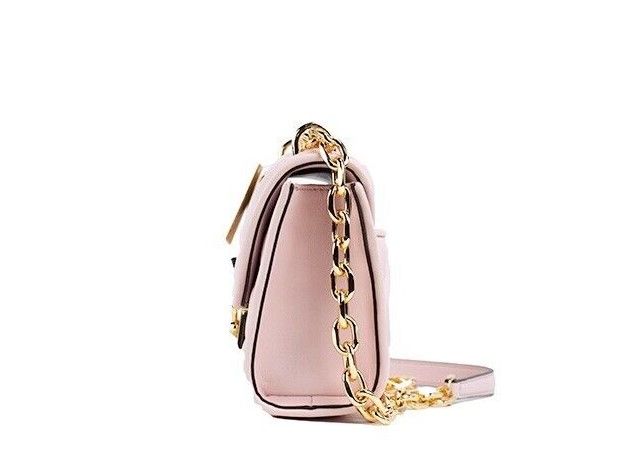 Serena Small Smooth Pink Vegan Leather Studded Flap Crossbody Bag