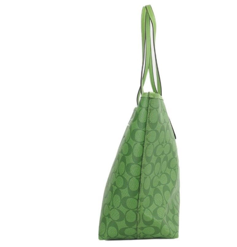 (CA157) Neon Green Signature Coated Canvas City Tote Shoulder Handbag