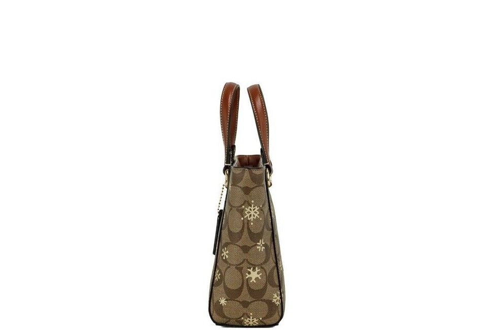 Alice Small Snowflake Print Khaki Canvas Satchel Handbag Purse