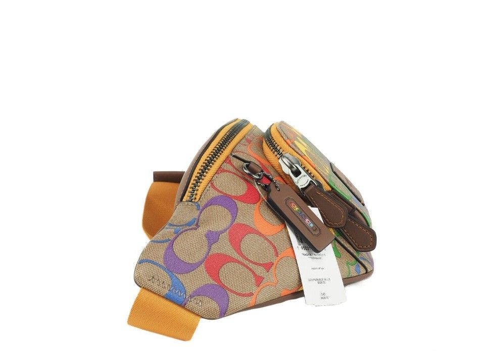 (C9847) Rainbow Signature Coated Canvas Track Waist Fanny Pack Belt Bag