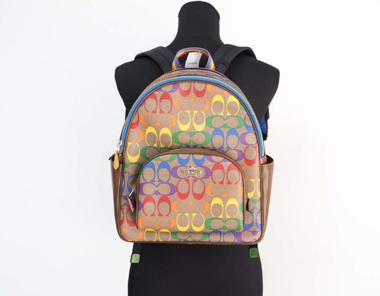 (CA140) Court Signature Rainbow Logo Khaki Multi Medium Backpack Bag