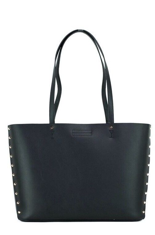 Manhattan Large Black Smooth Leather Studded Shoulder Tote Handbag