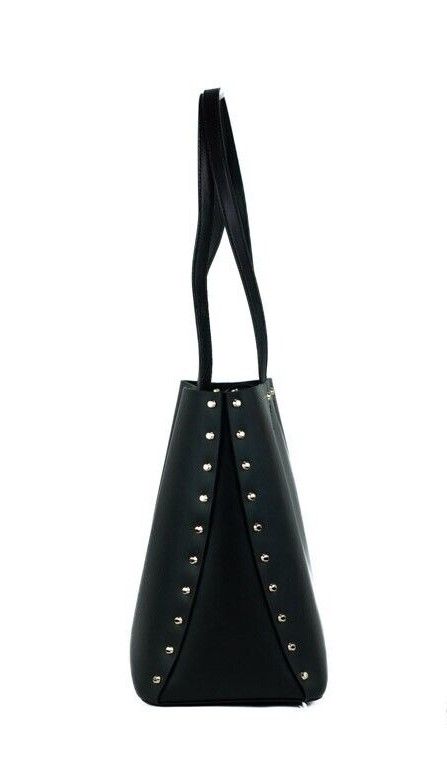 Manhattan Large Black Smooth Leather Studded Shoulder Tote Handbag