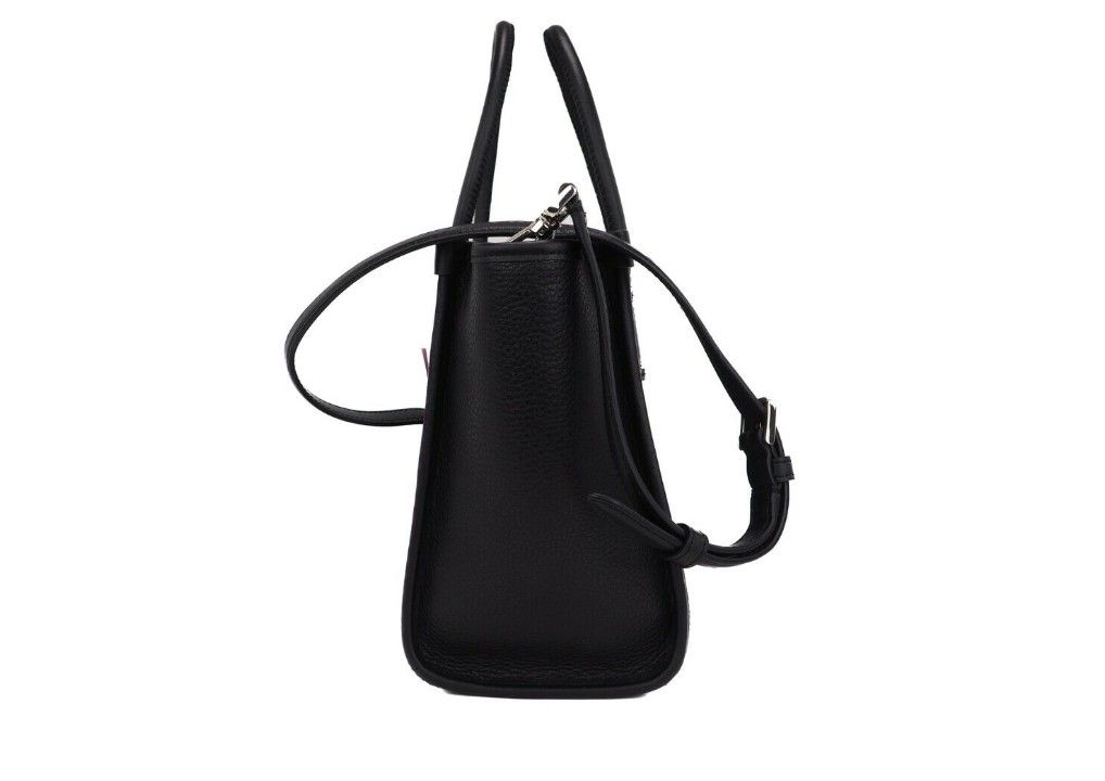 Ella Small Black Pebbled Leather White Logo Crossbody Tote Handbag