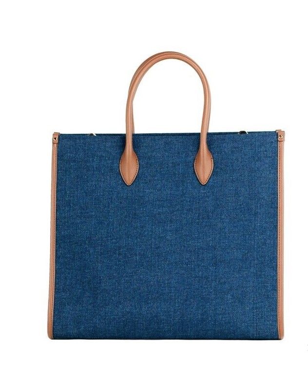 Mirella Large Indigo Denim Canvas North South Tote Bag Purse