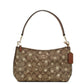 Clara Medium Snowflake Print Khaki Canvas Shoulder Handbag Purse
