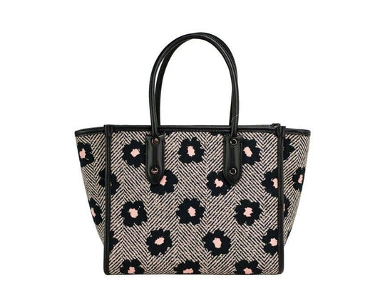 Ella Herringbone Floral Small Canvas Printed Crossbody Tote Handbag