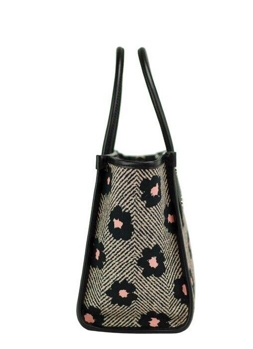 Ella Herringbone Floral Small Canvas Printed Crossbody Tote Handbag