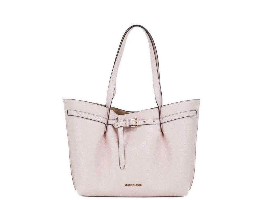 Emilia Large East West Powder Blush Pebbled Leather Tote Handbag Pink