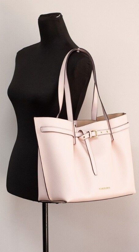 Emilia Large East West Powder Blush Pebbled Leather Tote Handbag Pink