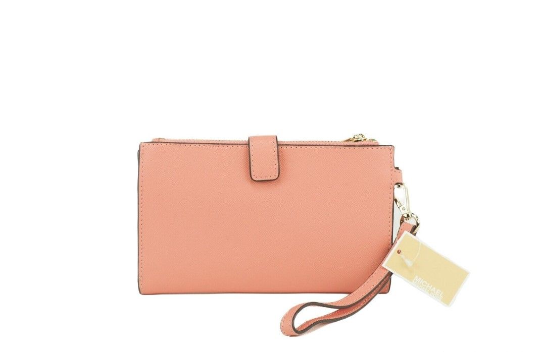 Jet Set Travel Signature Leather Large Double Zip Wristlet Wallet Sherbert