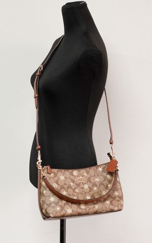 Clara Medium Snowflake Print Khaki Canvas Shoulder Handbag Purse