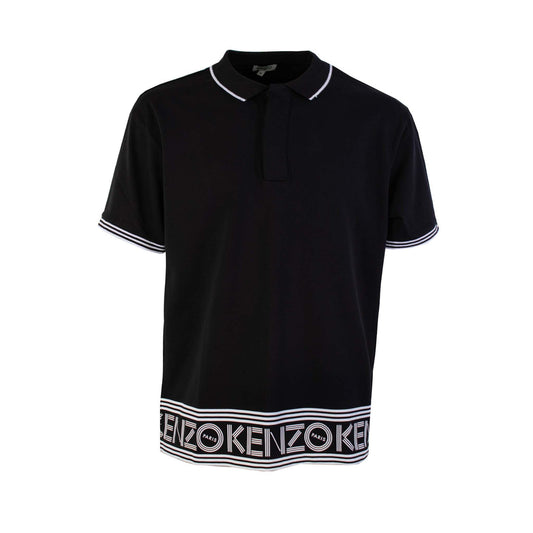 Sleek Striped Logo Polo Shirt in Classic Black