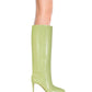 Elegant Lime Croco Leather High Stiletto Boots