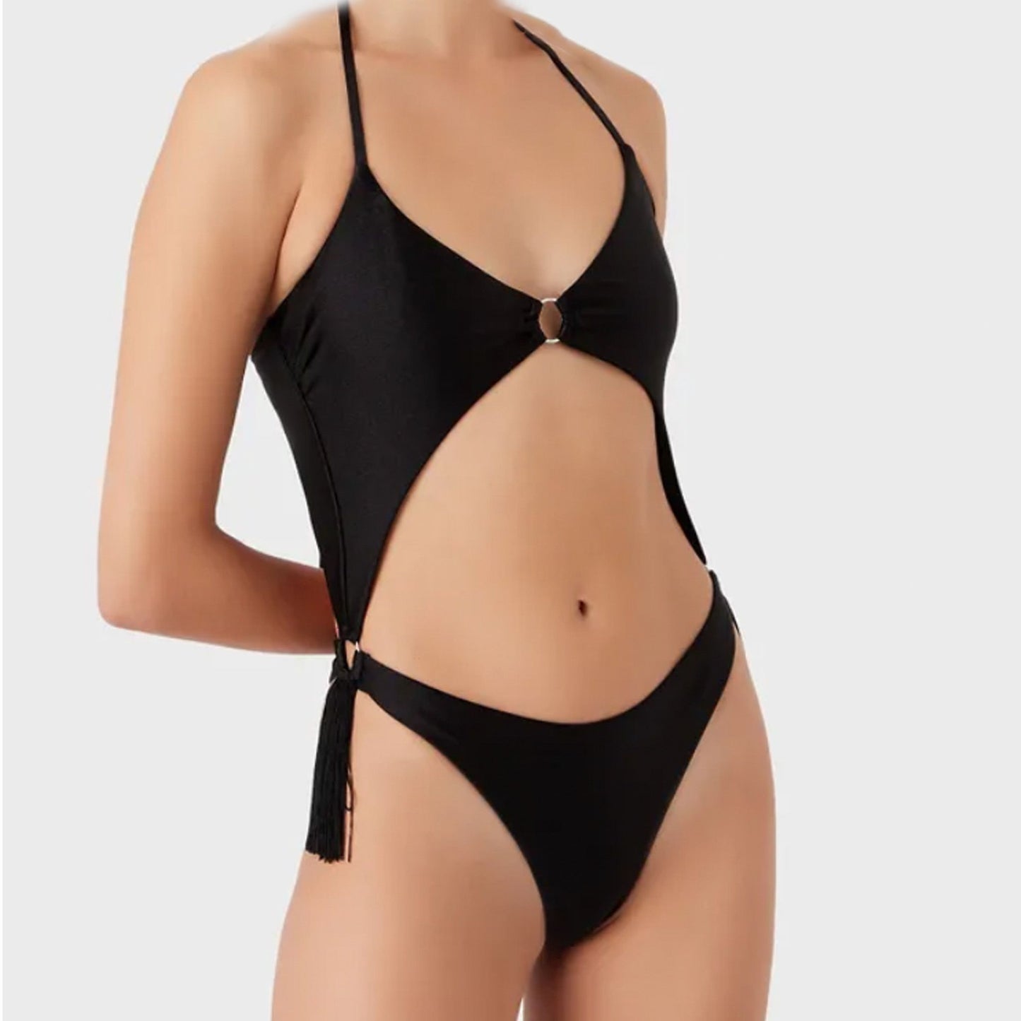 Elegant Black Triangle Lace-Up Bikini Set