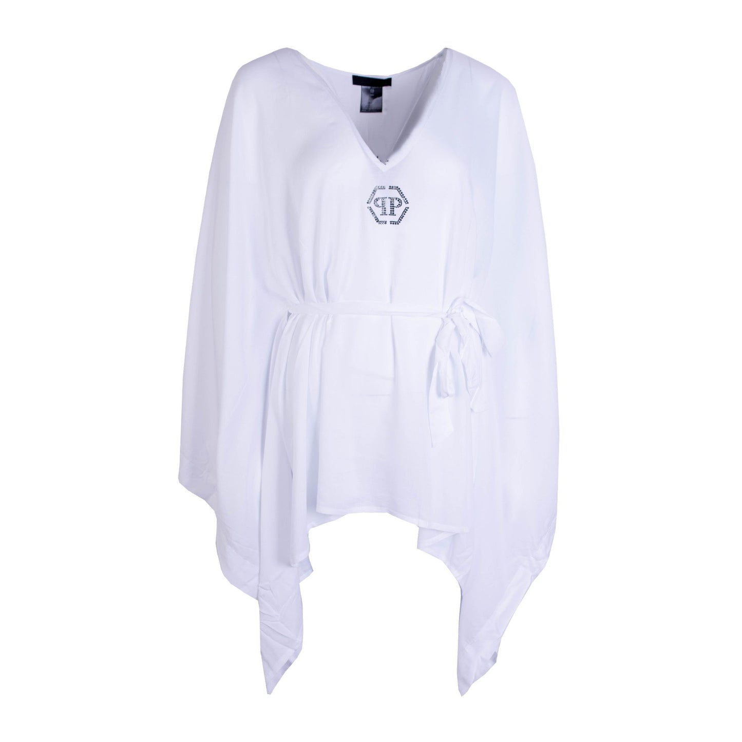 Elegant White Viscose Caftan with Crystal Logo