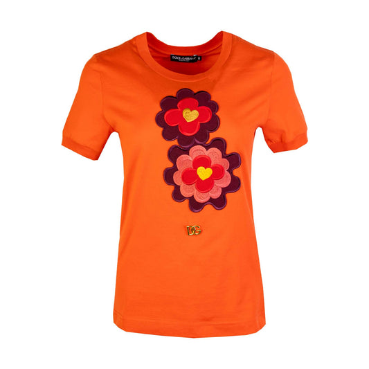 Chic Orange Floral Embellished Tee