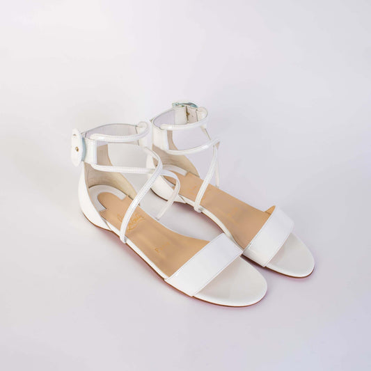 Chic White Patent Leather Flat Sandals