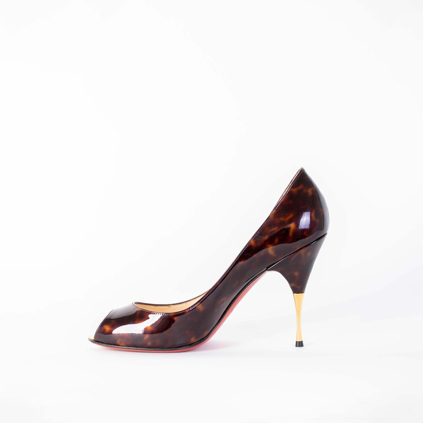 Marbled Print Patent Pumps with Golden Heel