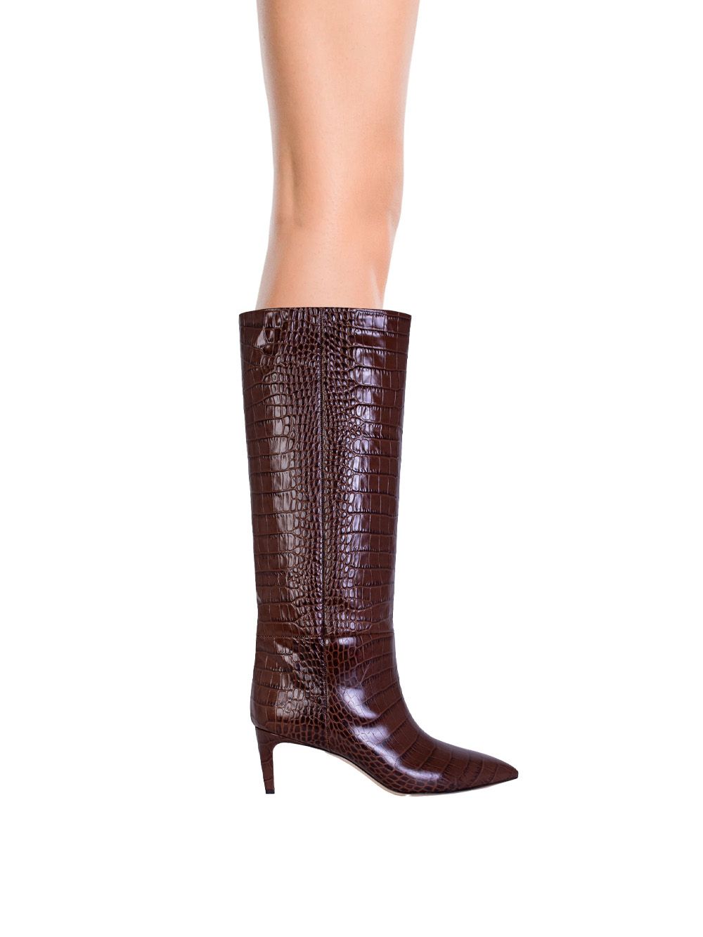 Enticing Brown Croco Print Leather Boots