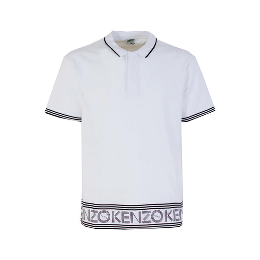 Elegant White Stripe-Trim Kenzo Polo Shirt