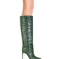 Emerald Croco Print Leather High Stiletto Boots