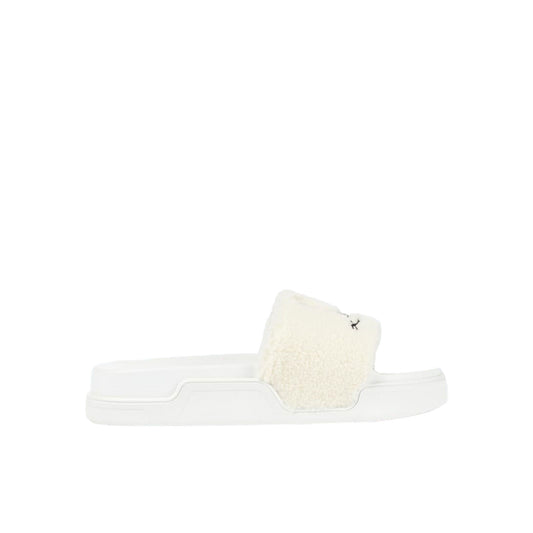 Elegant White Pool Slide Sandals with Iconic Red Sole