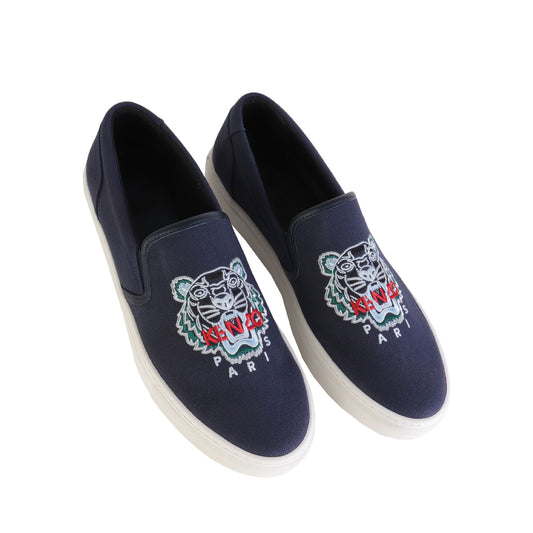 Elegant Navy Slip-On Sneakers with Rubber Sole