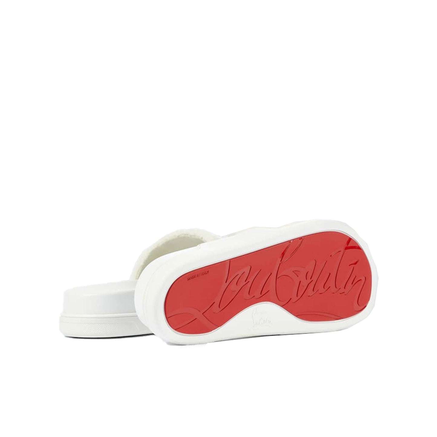 Elegant White Pool Slide Sandals with Iconic Red Sole