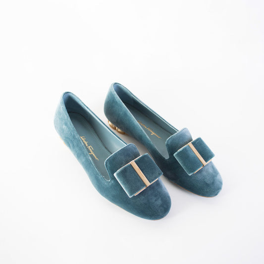 Elegant Velvet Blue Ballerinas