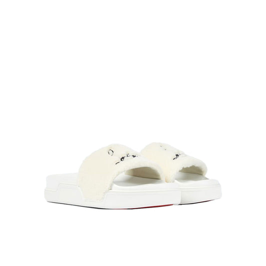 Elegant White Pool Slide Sandals with Iconic Red Sole