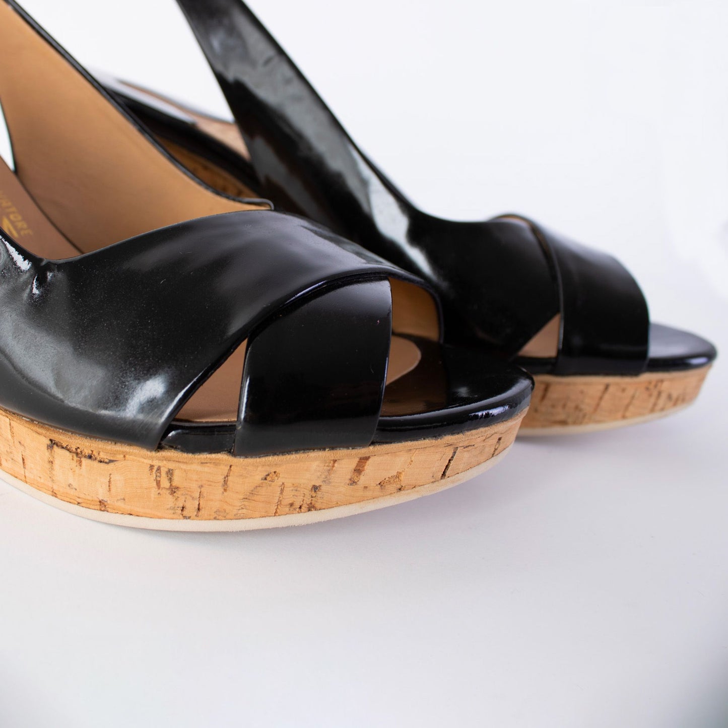 Elegant Black Leather Wedge Sandals