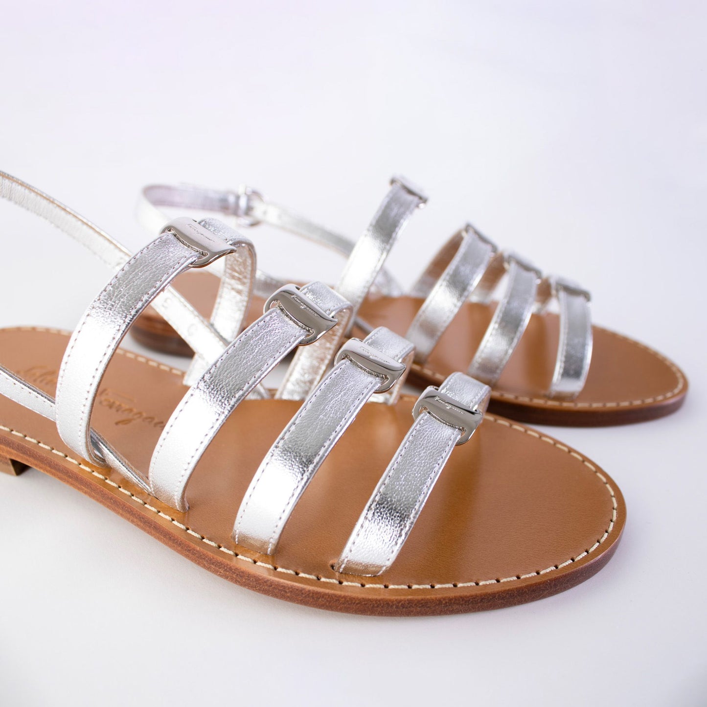 Elegant Silver Leather Sandals