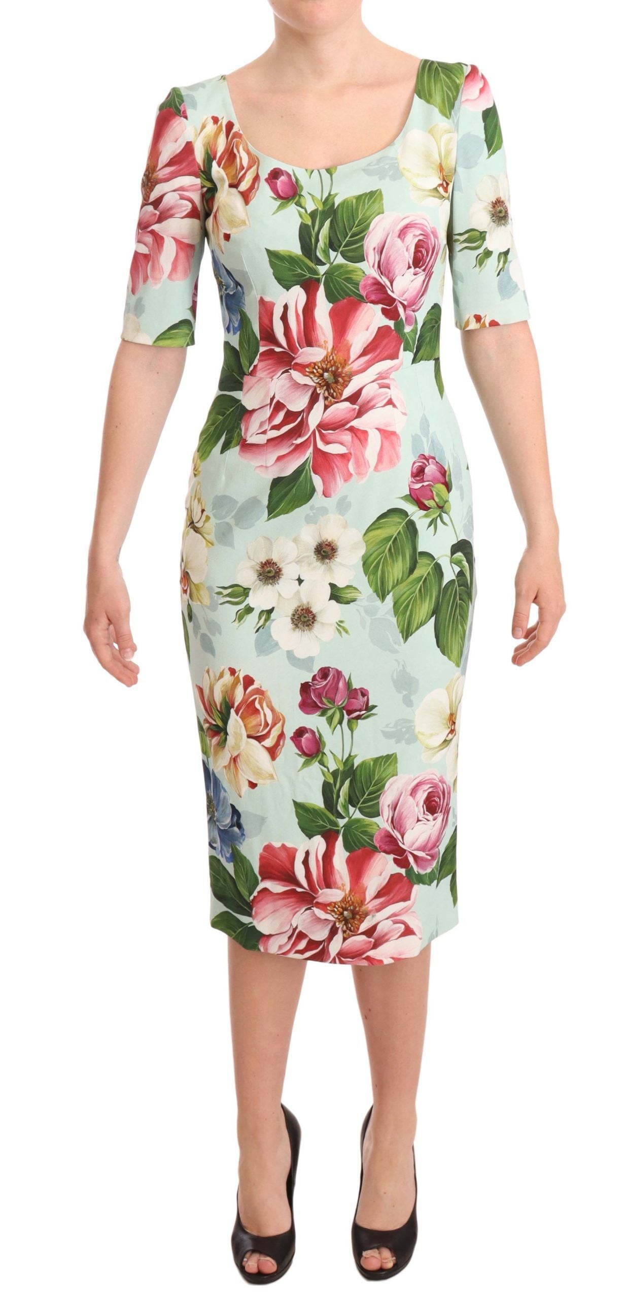 Elegant Floral Midi Dress with Silk Lining