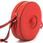 Elegant Red Round Leather Shoulder Bag