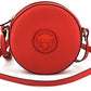 Elegant Red Round Leather Shoulder Bag