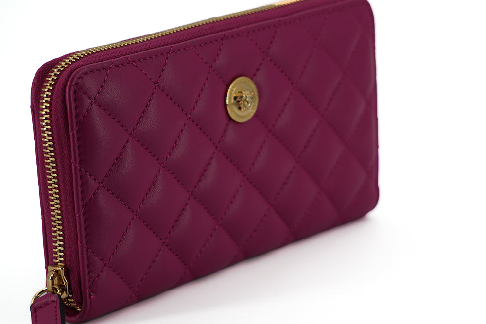 Elegant Quilted Long Zip Wallet in Purple