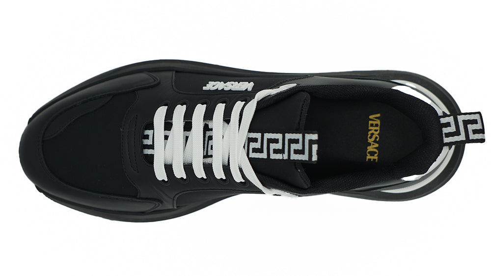 Sleek Black Leather Medusa Sneakers