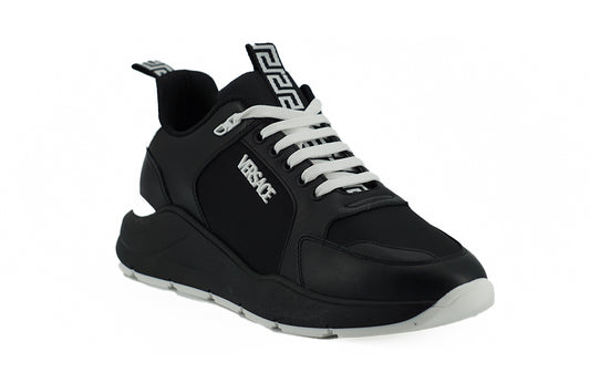 Sleek Black Leather Medusa Sneakers