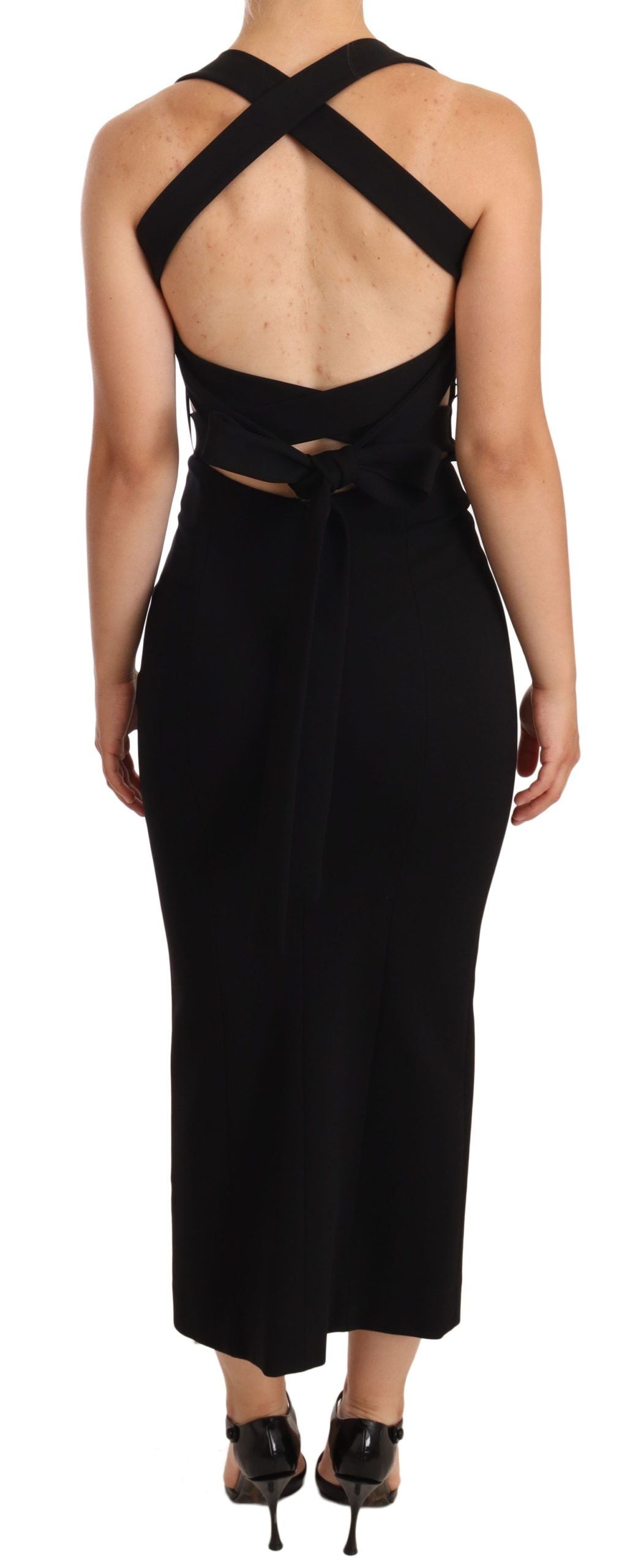 Elegant Black Sheath Halter Dress