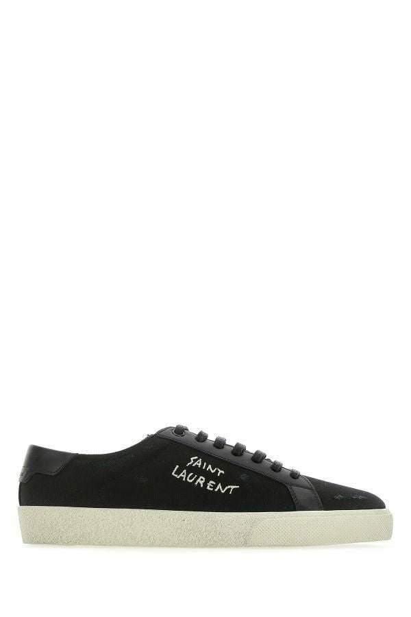 Sleek Black Canvas & Leather Low-Top Sneakers